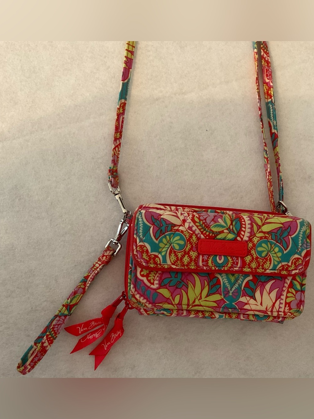 Vera Bradley Teal Pink Yellow Floral Crossbody Wallet